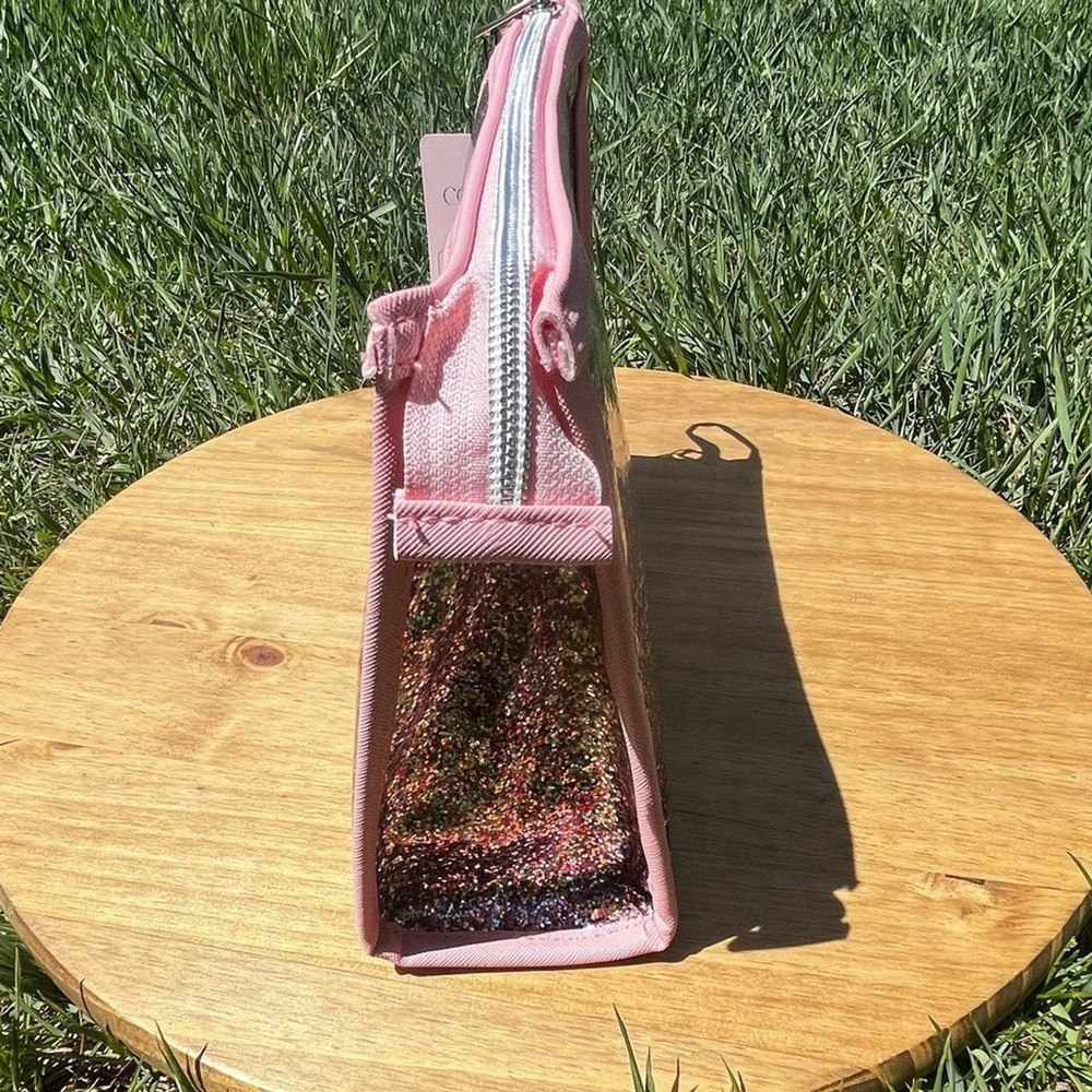 Belle Maison Coated Glitter Pink Cosmetic Bag w/Heart - Picture 4 of 9
